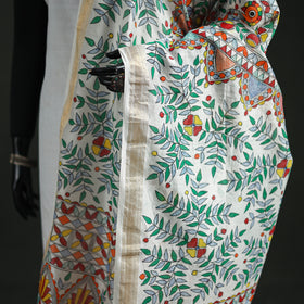 Handloom Chanderi Silk Handpainted Madhubani Dupatta with Zari Border 58