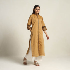 Thread Border Cotton Straight Brown Kanchipuram Kurta for Women