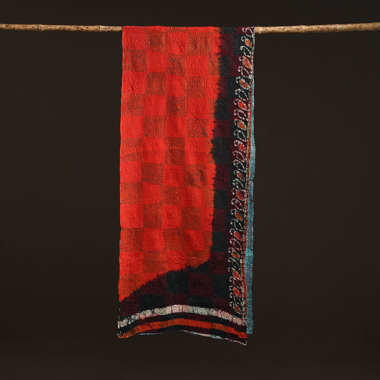 Reversible Silk Bengal Hand Kantha Stitch Stole 178