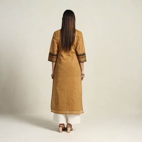Thread Border Cotton Straight Brown Kanchipuram Kurta for Women