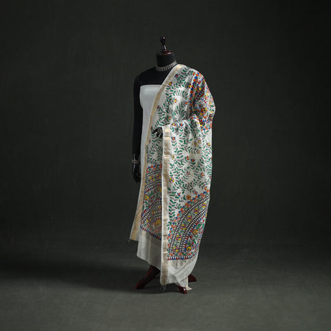Handloom Chanderi Silk Handpainted Madhubani Dupatta with Zari Border 59