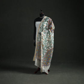 Handloom Chanderi Silk Handpainted Madhubani Dupatta with Zari Border 59