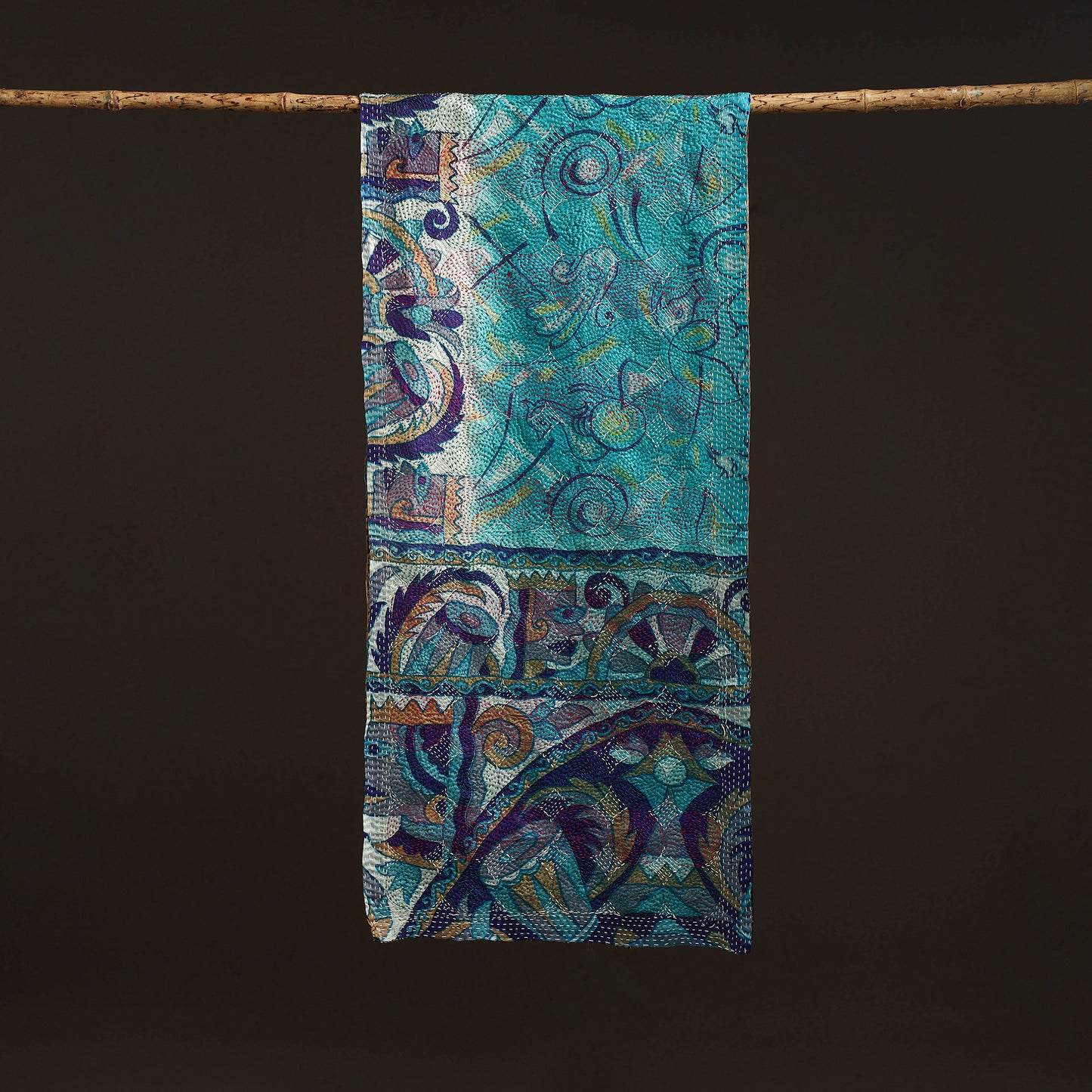 Reversible Silk Bengal Hand Kantha Stitch Stole 176