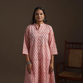 Hand Block Print Cotton A-Line Sanganeri Kurta for women 04