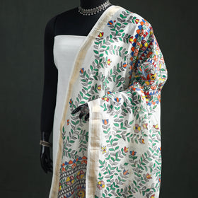 Handloom Chanderi Silk Handpainted Madhubani Dupatta with Zari Border 59