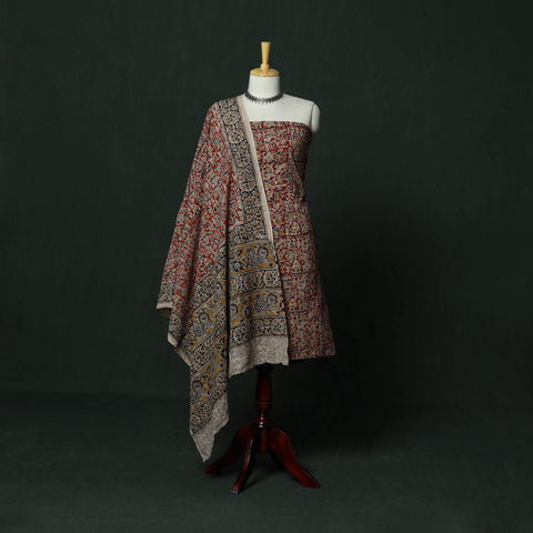 Natural Dyed Block Print Cotton Pedana Kalamkari 2pc Unstitched Dress Material 51