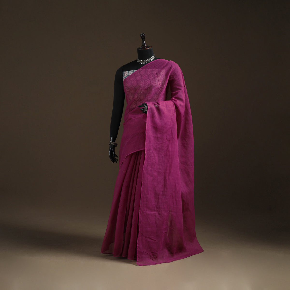 Nazaakat Kota Doria Cotton Plain Saree with Blouse Piece & Earrings 25