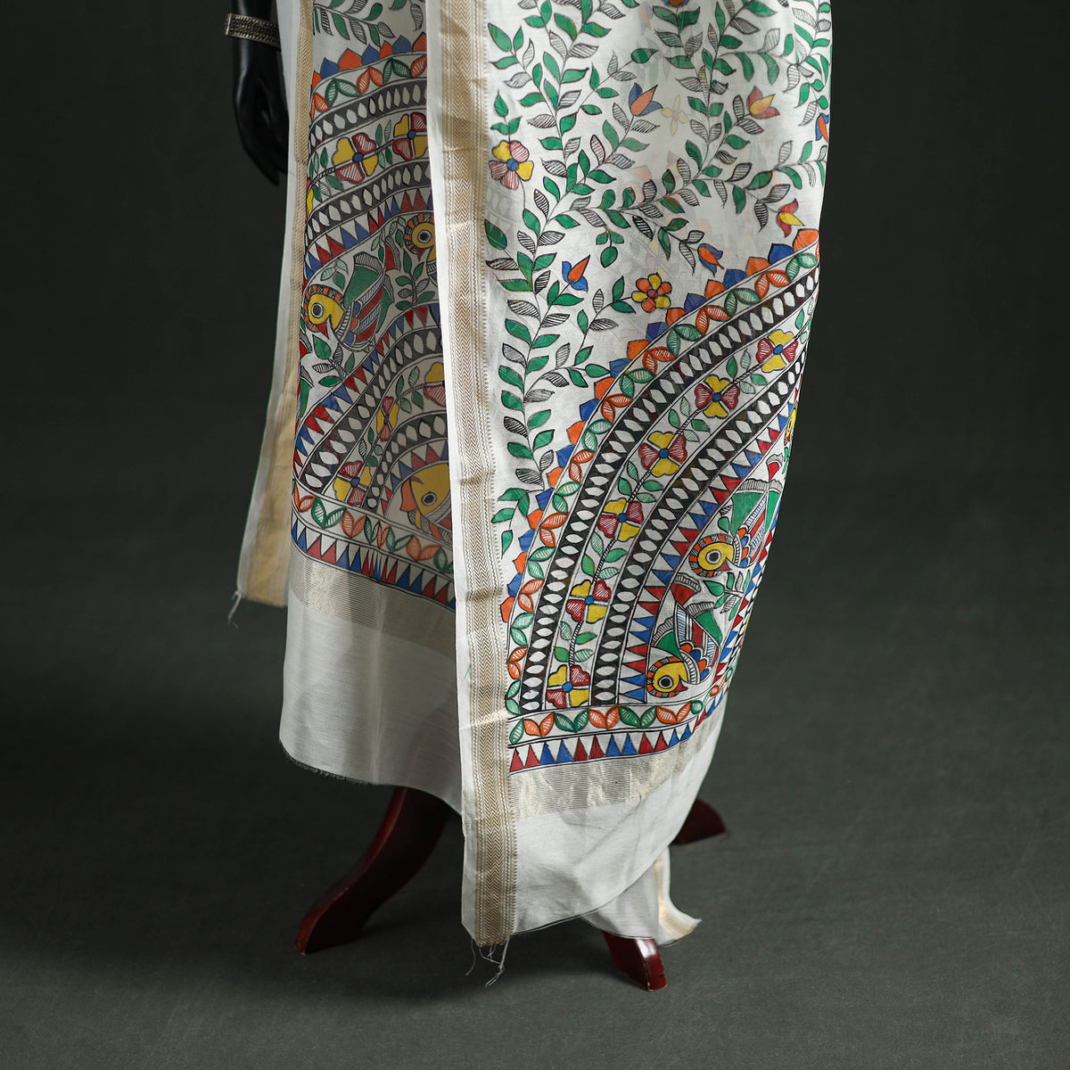 Handloom Chanderi Silk Handpainted Madhubani Dupatta with Zari Border 59