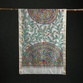 Handloom Chanderi Silk Handpainted Madhubani Dupatta with Zari Border 59