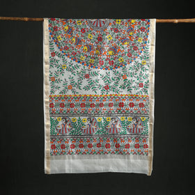 Handloom Chanderi Silk Handpainted Madhubani Dupatta with Zari Border 56
