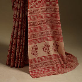 Red - Gamthi Hand Block Print Pure Mul Cotton Saree with Blouse Piece 03