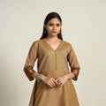 Zari Border Cotton A-Line Camel Brown Kanchipuram Kurta for Women