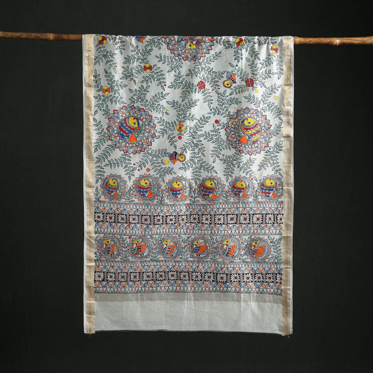 Handloom Chanderi Silk Handpainted Madhubani Dupatta with Zari Border 54