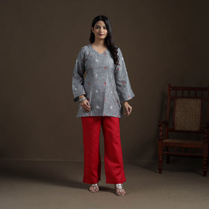 Grey - Cotton Short Jacquard Kurta for Women 11