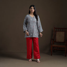 Grey - Cotton Short Jacquard Kurta for Women 11