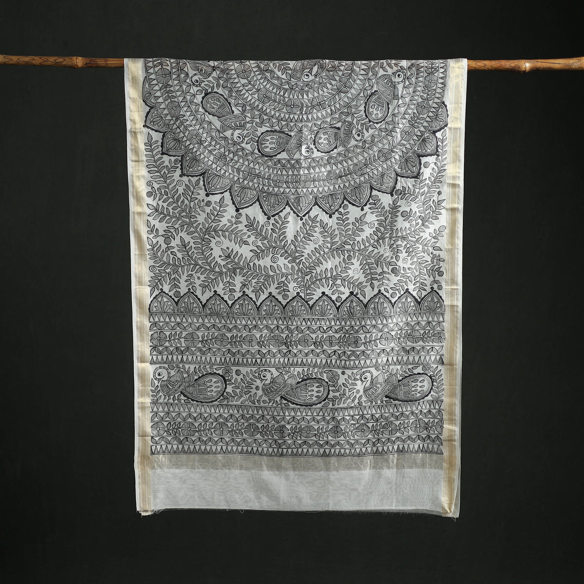 Handloom Chanderi Silk Handpainted Madhubani Dupatta with Zari Border 52