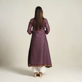 Mauve Purple Thread Border Cotton A-Line Kanchipuram Kurta for Women