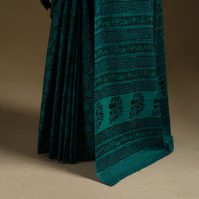 Green - Gamthi Hand Block Print Pure Mul Cotton Saree with Blouse Piece 04
