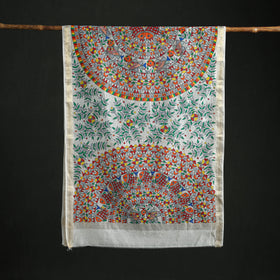Handloom Chanderi Silk Handpainted Madhubani Dupatta with Zari Border 51