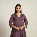 Mauve Purple Thread Border Cotton A-Line Kanchipuram Kurta for Women