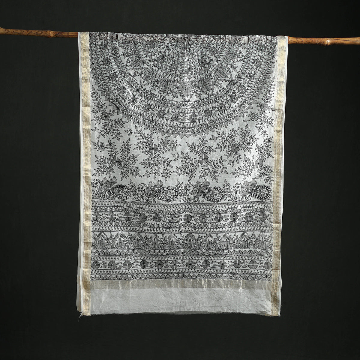 Handloom Chanderi Silk Handpainted Madhubani Dupatta with Zari Border 50