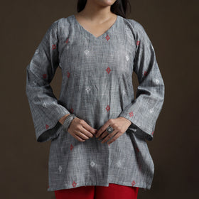 Grey - Cotton Short Jacquard Kurta for Women 11