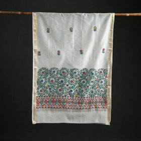 Handloom Chanderi Silk Handpainted Madhubani Dupatta with Zari Border 49