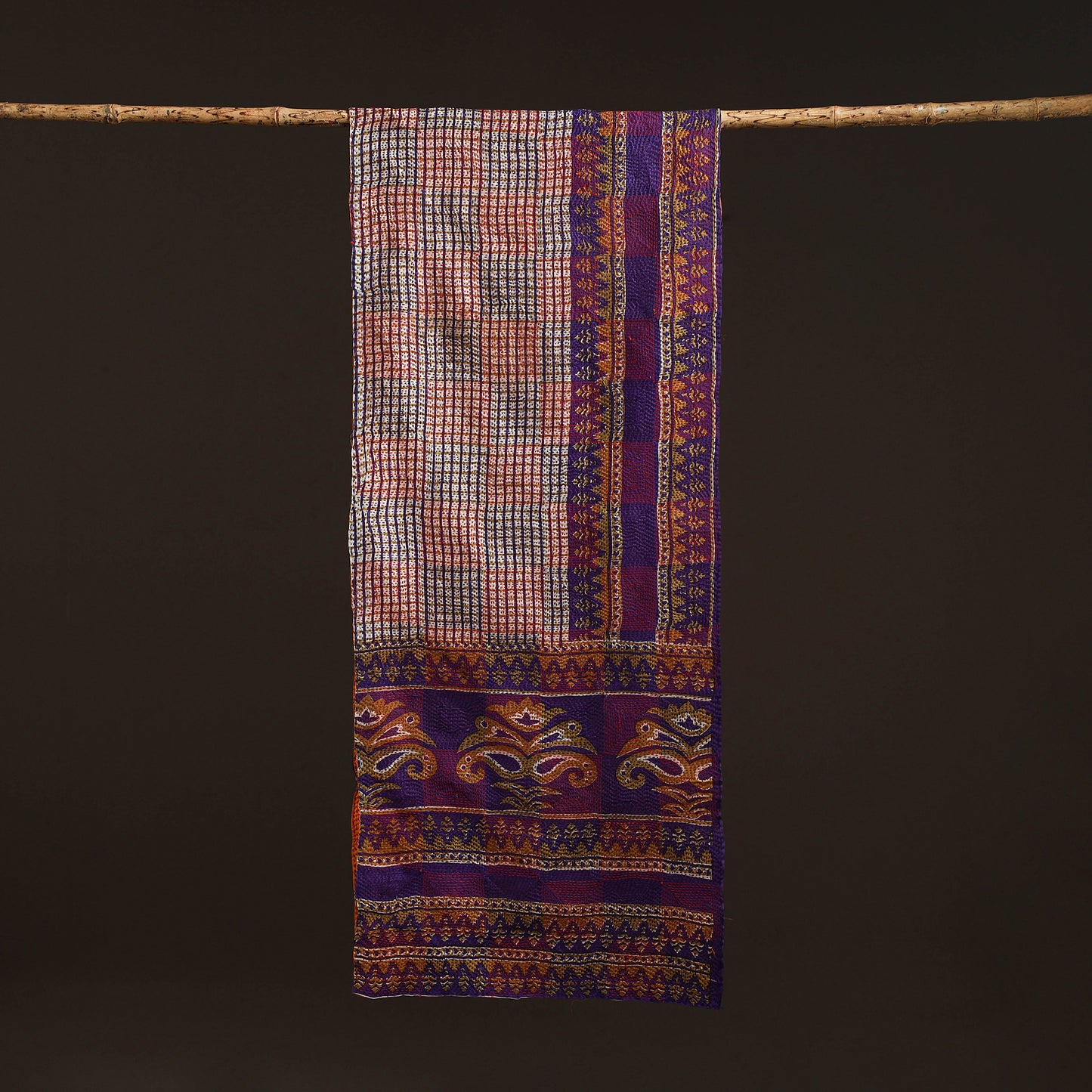 Reversible Silk Bengal Hand Kantha Stitch Stole 161