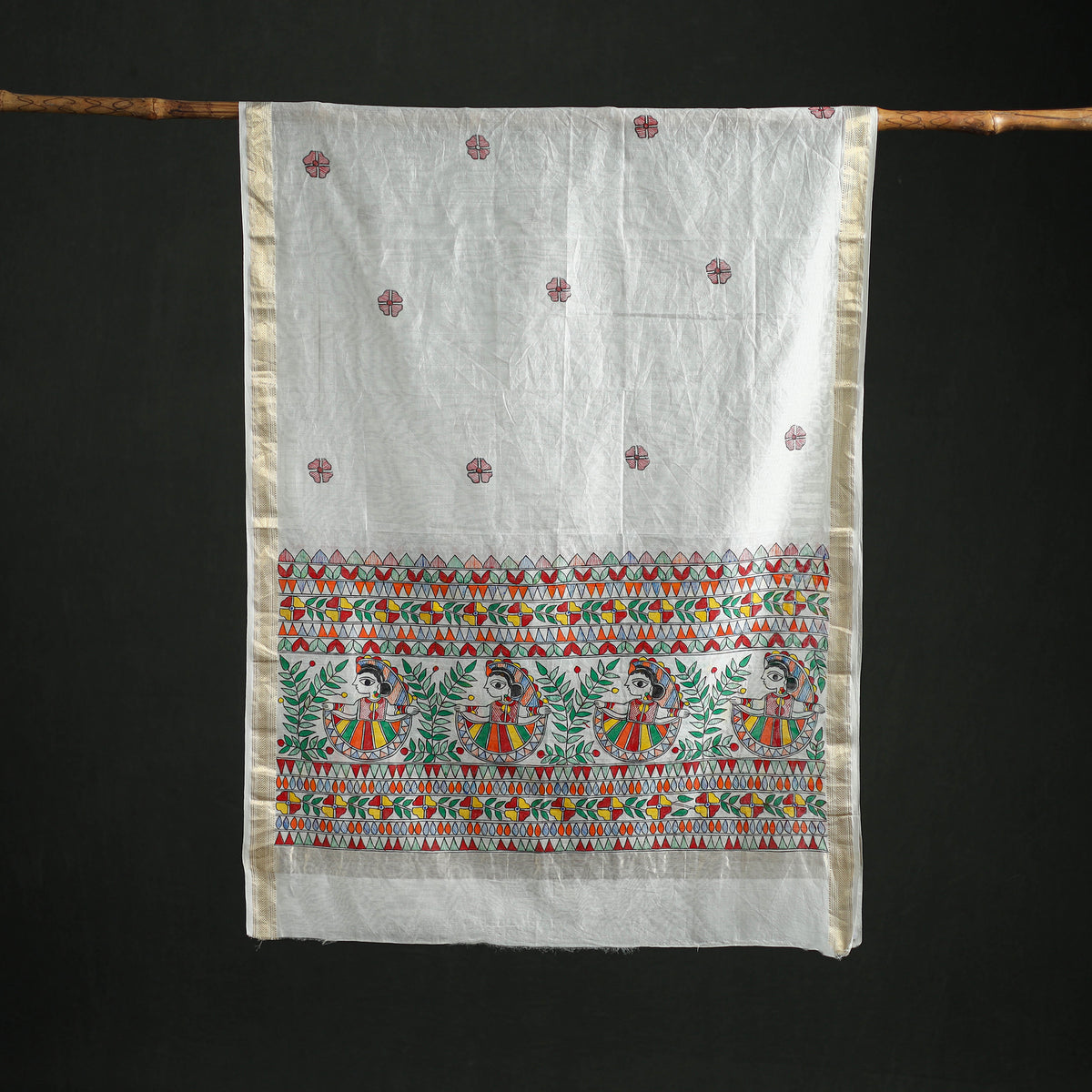 Handloom Chanderi Silk Handpainted Madhubani Dupatta with Zari Border 48
