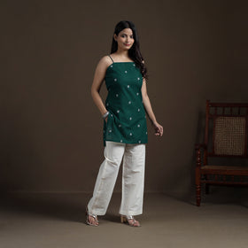 Green - Cotton Short Jacquard Kurta for Women 01