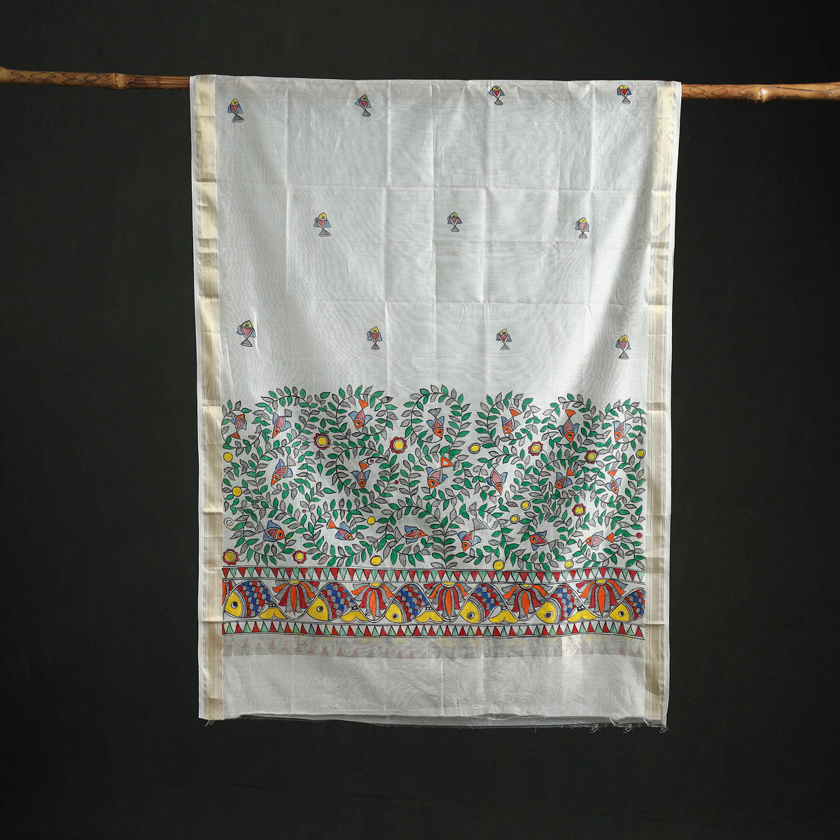 Handloom Chanderi Silk Handpainted Madhubani Dupatta with Zari Border 47