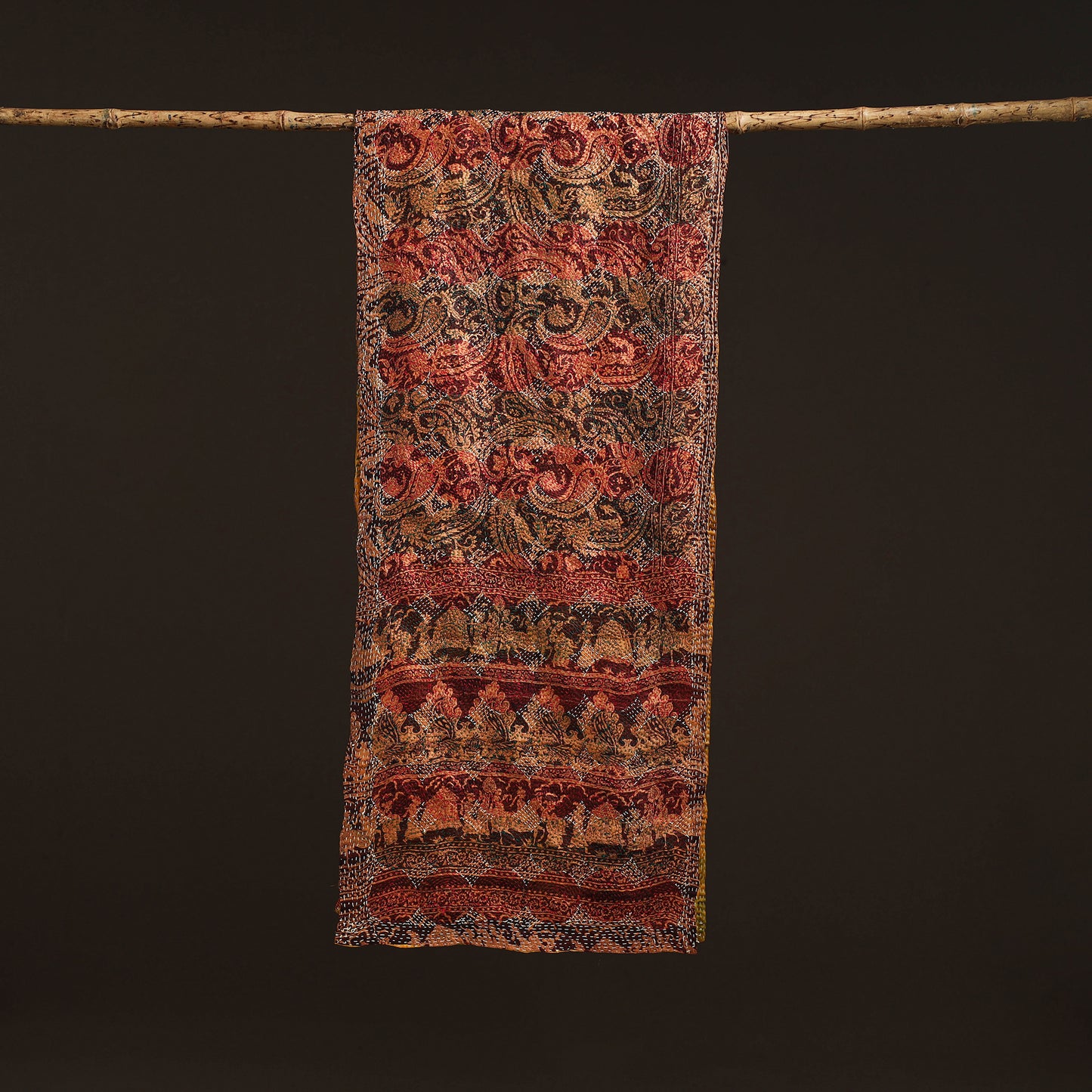 Reversible Silk Bengal Hand Kantha Stitch Stole 157