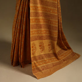 Yellow - Gamthi Hand Block Print Pure Mul Cotton Saree with Blouse Piece 05