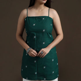 Green - Cotton Short Jacquard Kurta for Women 01