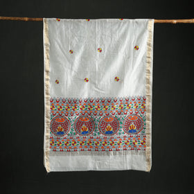 Handloom Chanderi Silk Handpainted Madhubani Dupatta with Zari Border 44