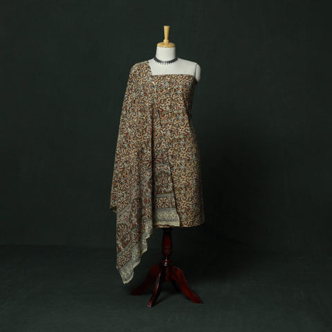 Natural Dyed Block Print Cotton Pedana Kalamkari 2pc Unstitched Dress Material 55