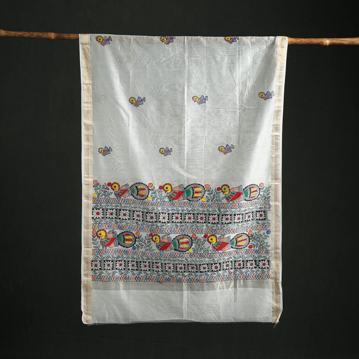 Handloom Chanderi Silk Handpainted Madhubani Dupatta with Zari Border 43