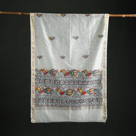 Handloom Chanderi Silk Handpainted Madhubani Dupatta with Zari Border 43
