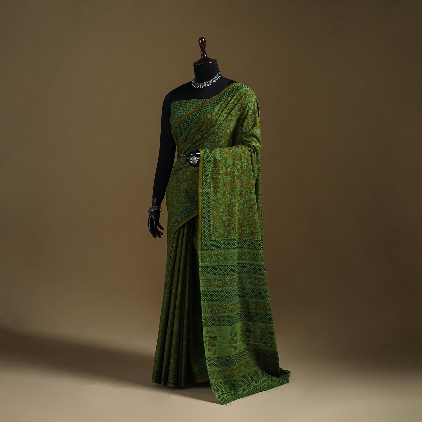Green - Gamthi Hand Block Print Pure Mul Cotton Saree with Blouse Piece 06
