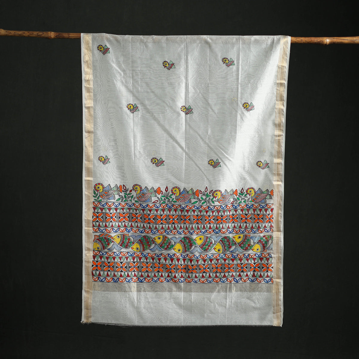 Handloom Chanderi Silk Handpainted Madhubani Dupatta with Zari Border 42