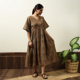 Buy Kalamkari Block Printed Cotton Flared Gher Dress 01 Online at iTokri.com