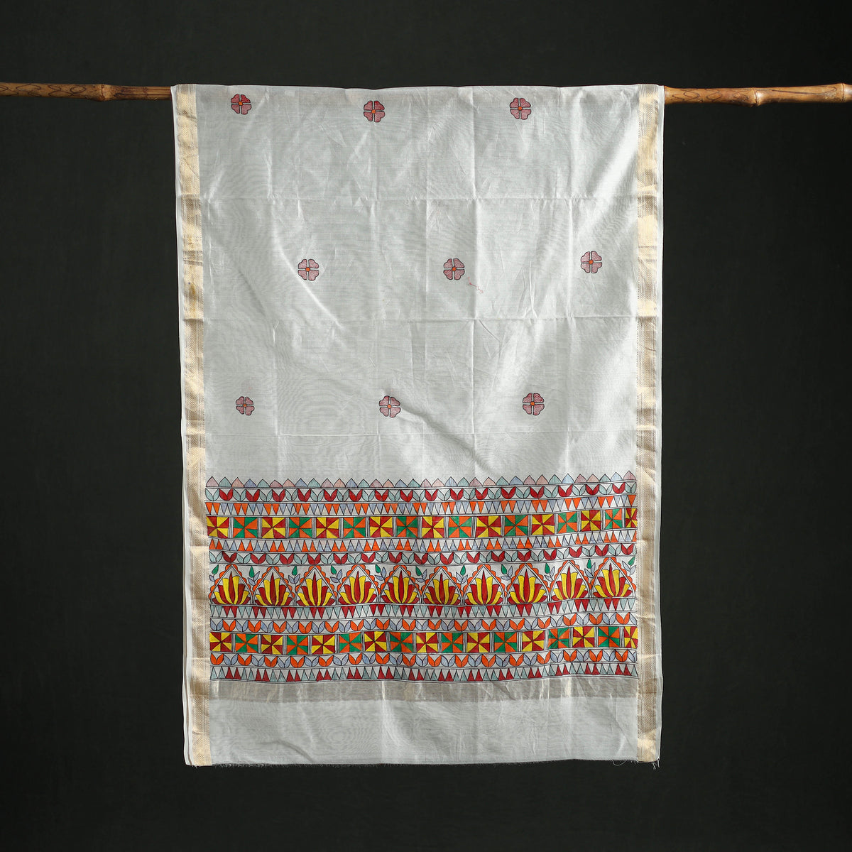 Handloom Chanderi Silk Handpainted Madhubani Dupatta with Zari Border 41