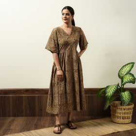 Buy Kalamkari Block Printed Cotton Flared Gher Dress 01 Online at iTokri.com