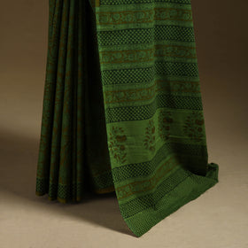 Green - Gamthi Hand Block Print Pure Mul Cotton Saree with Blouse Piece 06