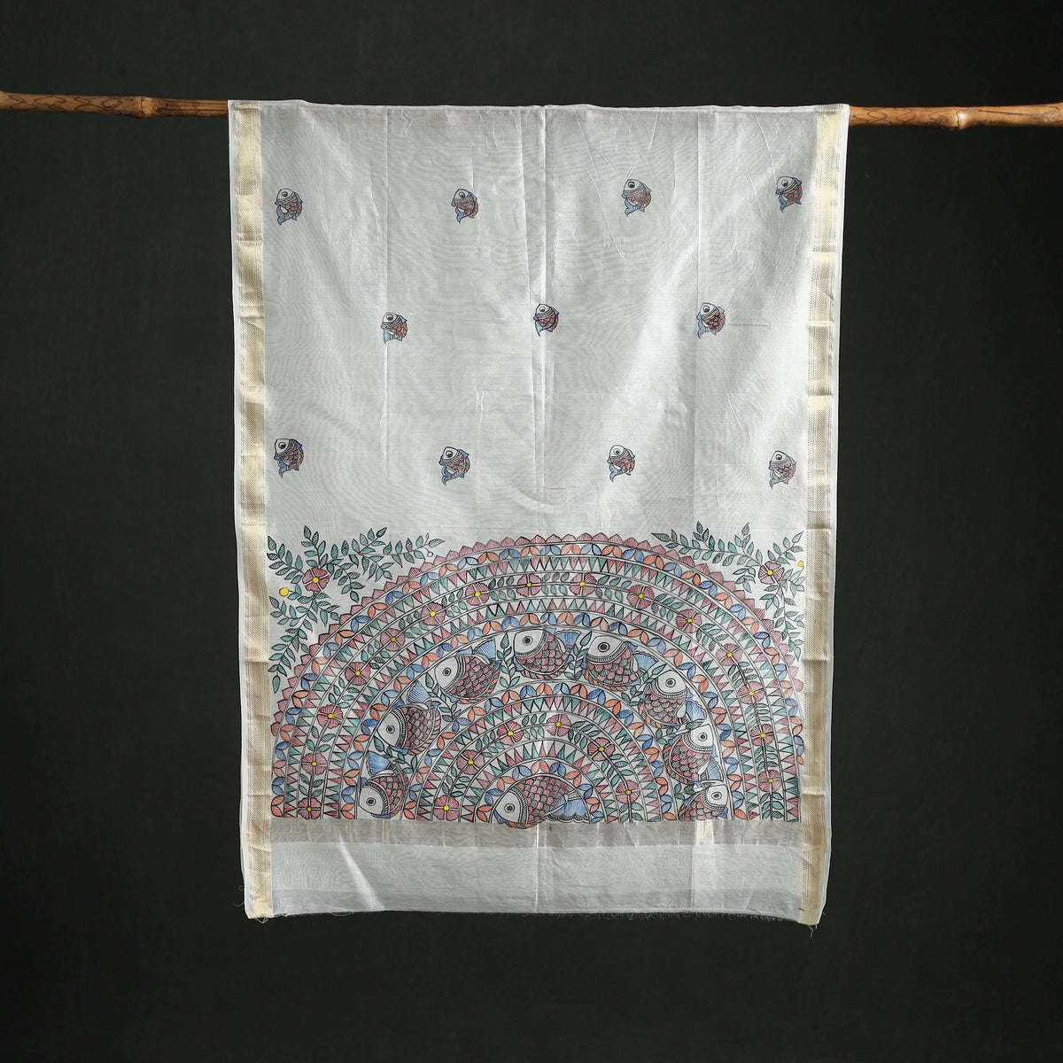 Handloom Chanderi Silk Handpainted Madhubani Dupatta with Zari Border 39