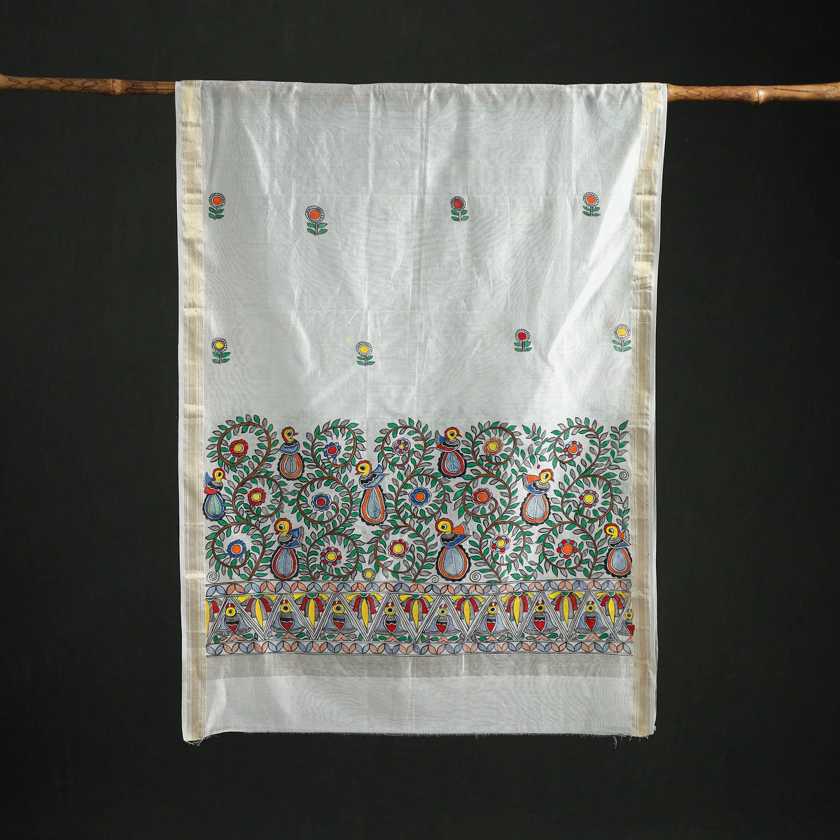Handloom Chanderi Silk Handpainted Madhubani Dupatta with Zari Border 38