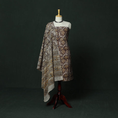 Natural Dyed Block Print Cotton Pedana Kalamkari 2pc Unstitched Dress Material 56