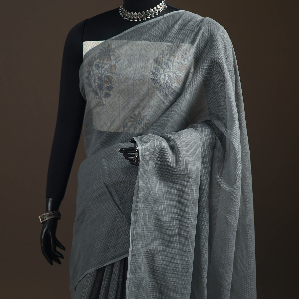 Nazaakat Kota Doria Cotton Plain Saree with Blouse Piece & Earrings 29