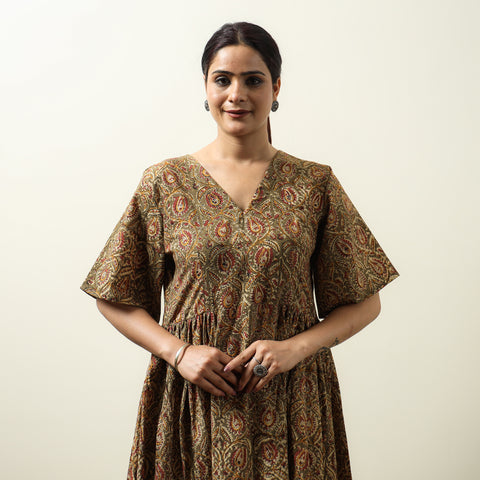 Buy Kalamkari Block Printed Cotton Flared Gher Dress 01 Online at iTokri.com