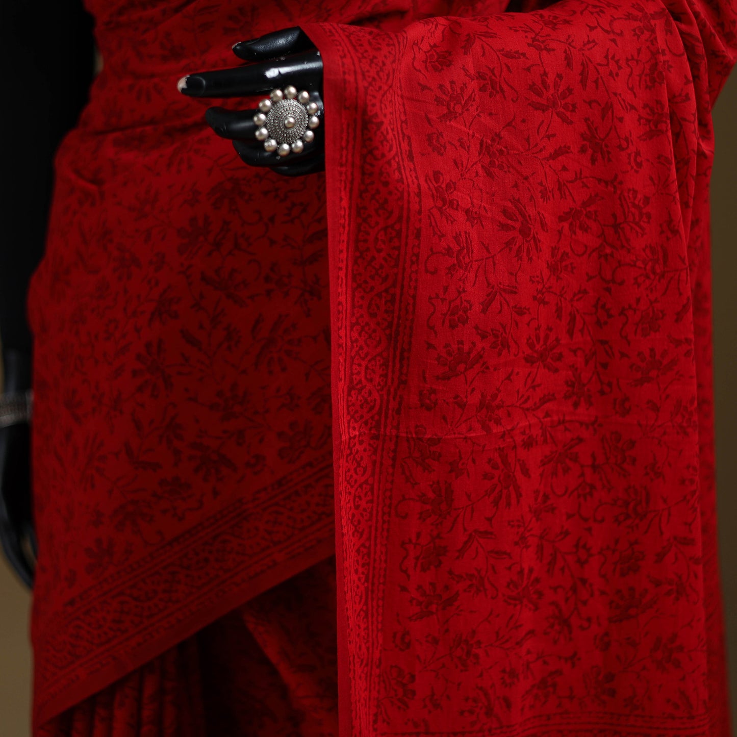 Red - Gamthi Hand Block Print Pure Mul Cotton Saree with Blouse Piece 07